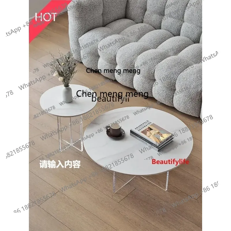 cn8617 LHY   Acrylic Suspension Coffee Table Small Apartment Minimalist round Stone Plate Coffee Table