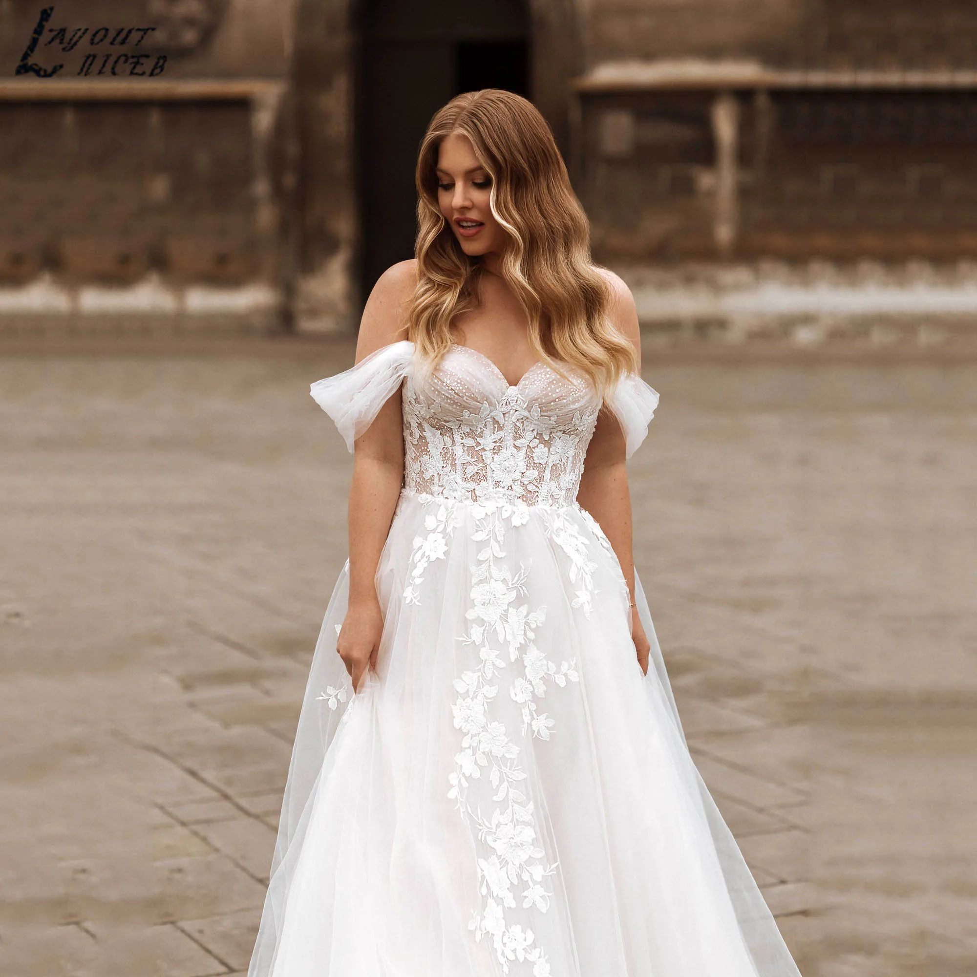 

Off Shoulder Wedding Dresses Sweetheart A-line Appliques Romantic vestido de noiva 2025 Tulle Backless Gown For Bride Customized