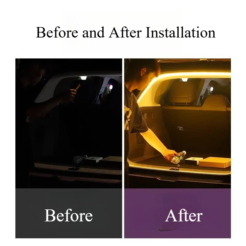 

Для Leapmotor B10: Водонепроницаемая светодиодная лента для багажника, не требующая повреждений при установке, для создания атмосферного освещения в салоне автомобиля, модифицированные декоративные элементы.