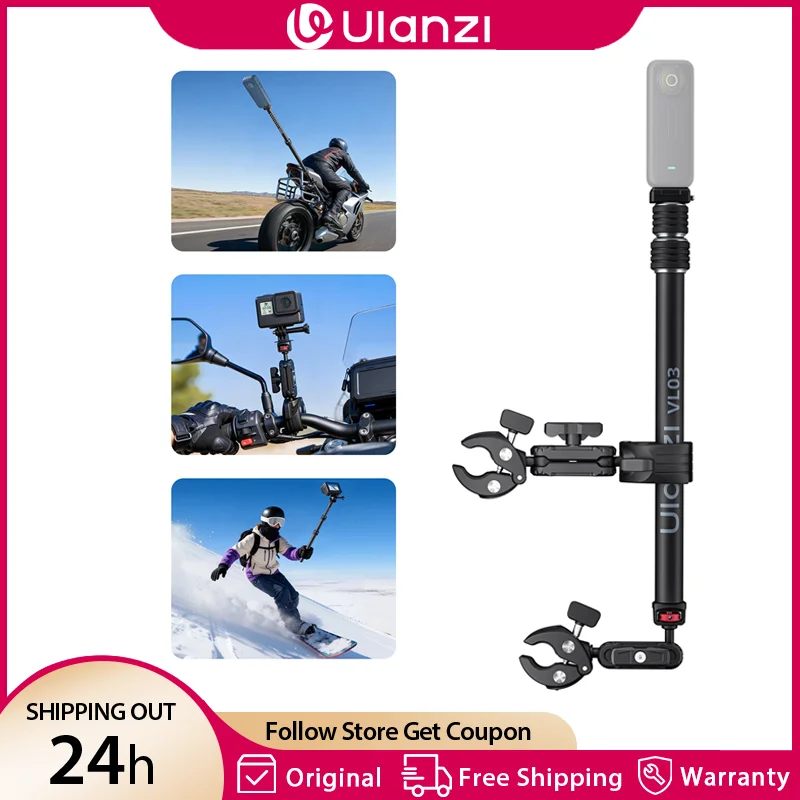 Ulanzi VL03 Motorcycle Invision Selfie Stick Holder for DJI Pocket 3 Insta 360 for Gopro Action Camera with Dual Super Clamp