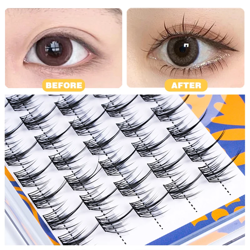 EASITENSION Cluster False Eyelashes Natural Fairy Single Soft and Lightweight Spikes 60 Pcs Individual Cluster Lashes