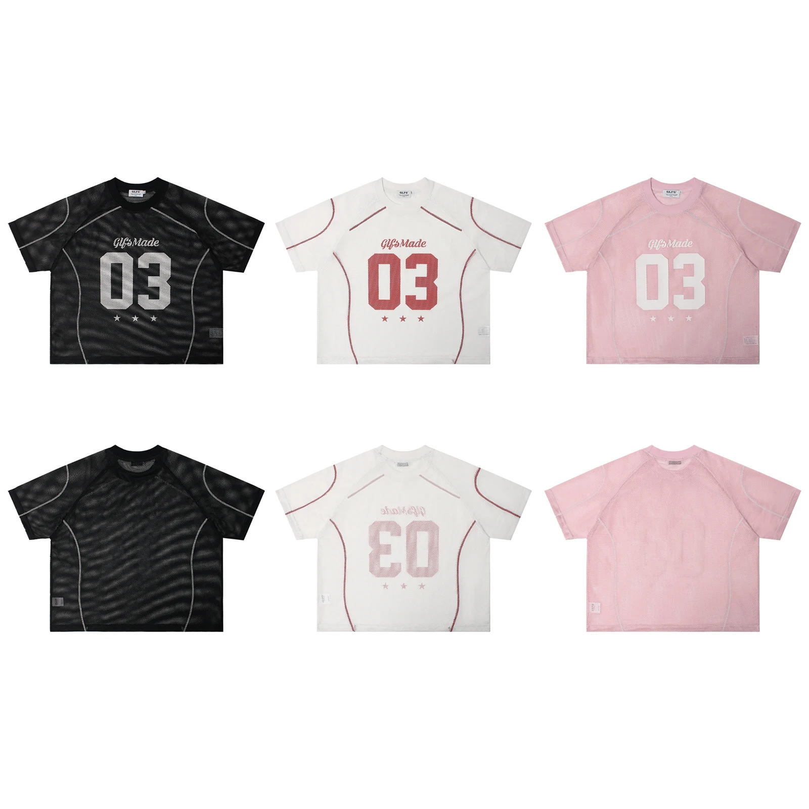Retro Striped Mesh Sport Jersey Oversized Hollow Out Tee Unisex in Summer Baggy Crew Neck Short Sleeved Rugby Graphic T-shirt