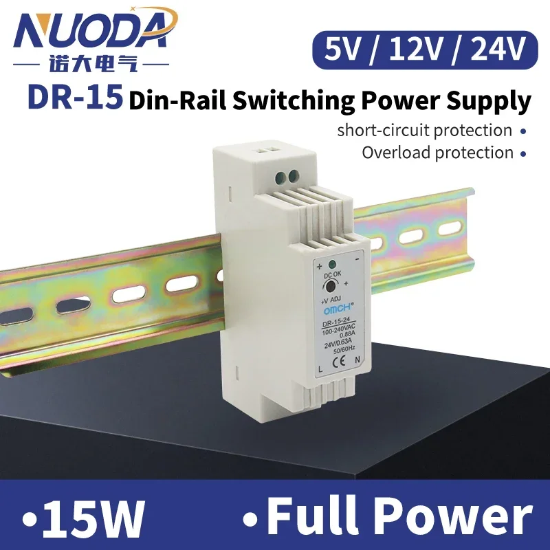 DIN -Rail  Switching Power Supply DR-15 30 45 60 DC 5V 12V 24VOutput  Industrial  Overload Protection Transformer Single