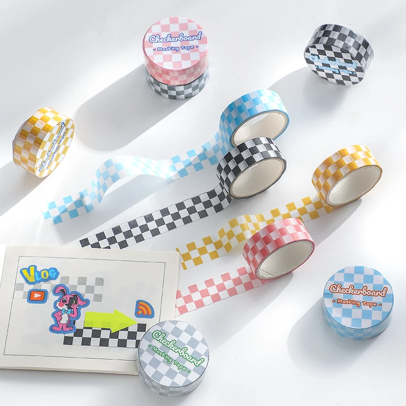

15mmx3m Grid Color Paper Washi Tape Sticker Decorative Marker Tape Cute Scrapbooking Accessories for Junk Journal DIY Supplies