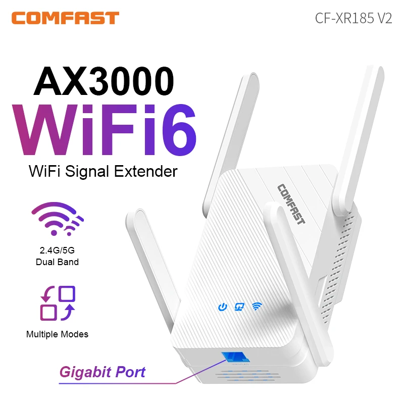 COMFAST 3000Mbps WiFi 6 Repeater 2.4G&5GHz Dual Band Wireless Extender 802.11ax Full Gigabit Port For Home Office CF-XR186