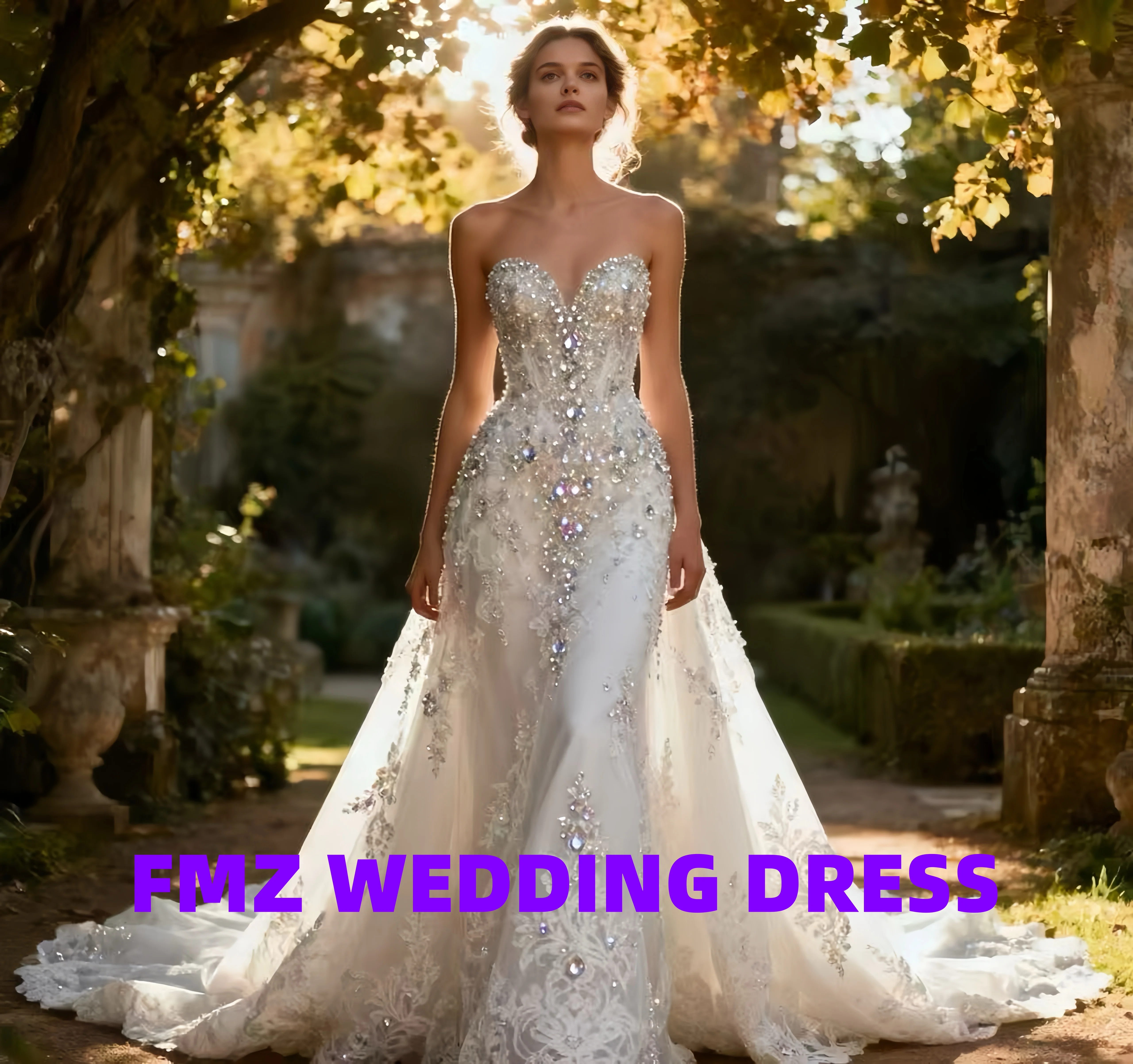 Customized Sweet Collar Sleeveless Mermaid Detachable tail Bead wedding dress amanda novias vestidos de novia amanda's novias