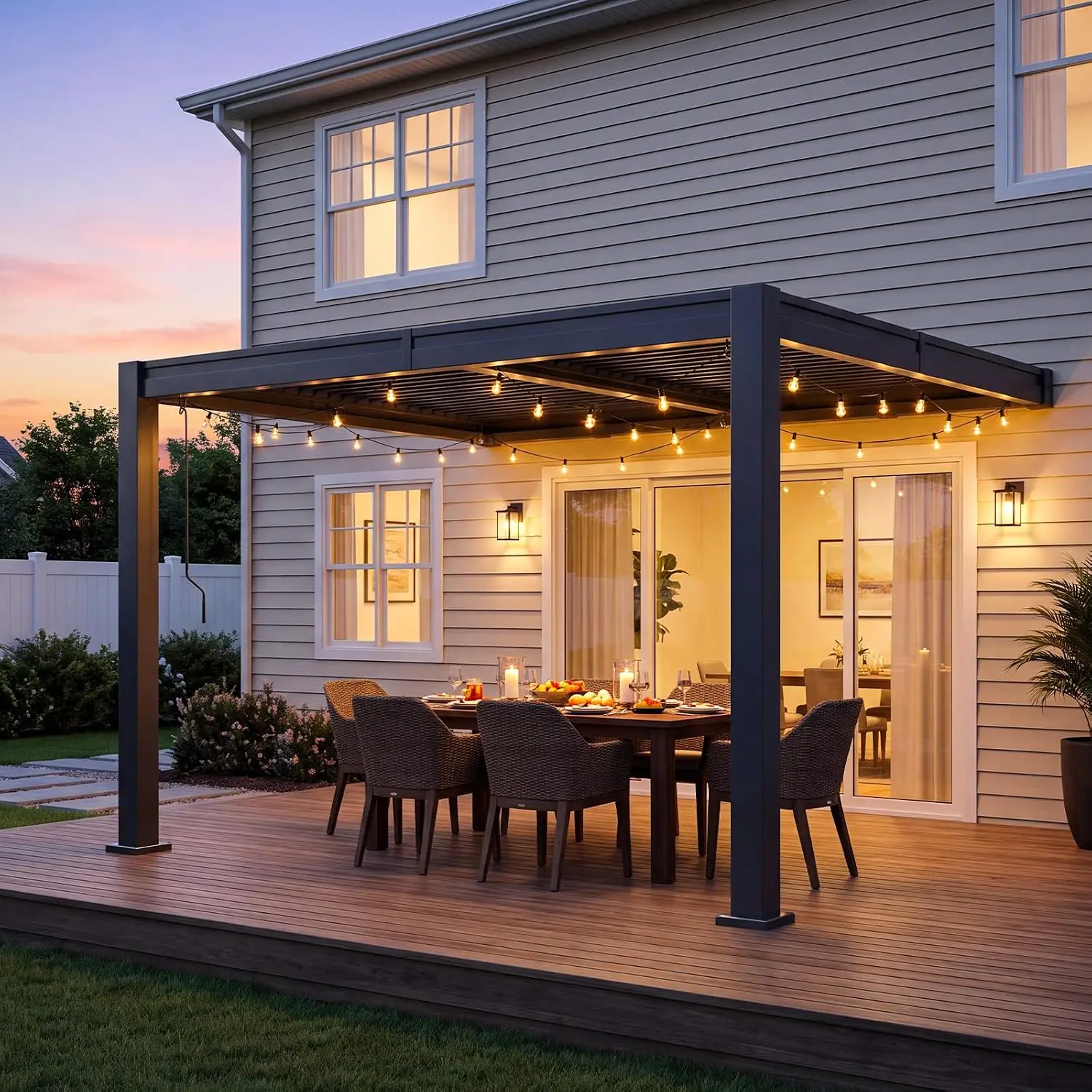 Wall Mounted Pergola 10x12 FT, Lean to Gazebo with Adjustable Louvers, Customized