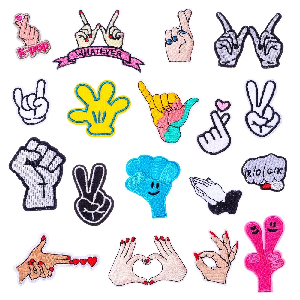 

Cartoon Gesture Cloth Stickers Embroidery Patch DIY Clothing Accessories Iron on Patches for Clothes Appliques for Clothing Scp