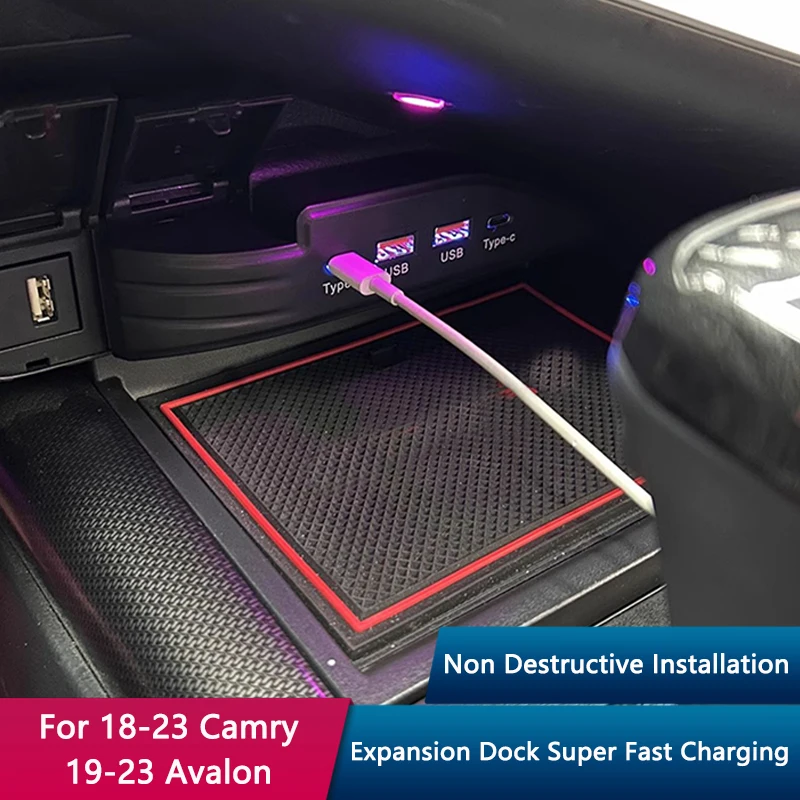 

QHCP Car Expansion Dock Fast Charging Cigarette Lighter Docking Station USB Type-C Port Fits For Toyota Camry 18-23 Avalon 19-23