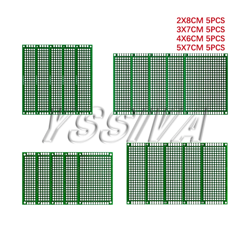 

20 шт. 2X8 3X7 4X6 5X7 комплект двухсторонней печатной платы 5 шт. каждая смешанная плата прототипа схема макетная плата универсальная полоска с принтом