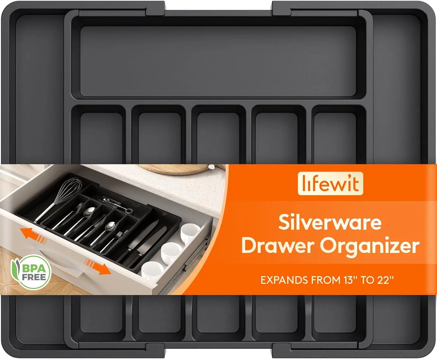 

Silverware Drawer Organizer, Expandable Utensil Tray for Kitchen, BPA Free Flatware and Cutlery