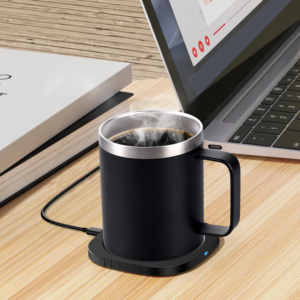 2 في 1 سخان كوب القهوة وشاحن لاسلكي مع كوب وغطاء 55 ℃ /131 ℉ جهاز تسخين كوب المشروبات من الفولاذ المقاوم للصدأ بدرجة حرارة ثابتة #5