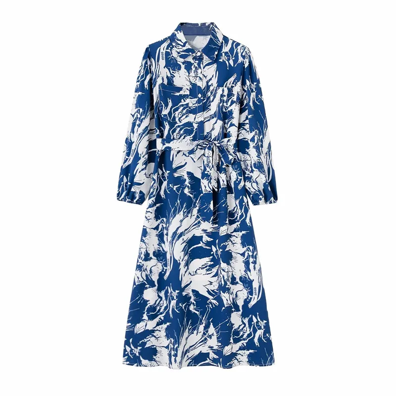 Modna letnia sukienka midi w kwiatowy wzór, odzież damska, styl uliczny, kołnierzyk, długość do łydki, średni stan, inne materiały