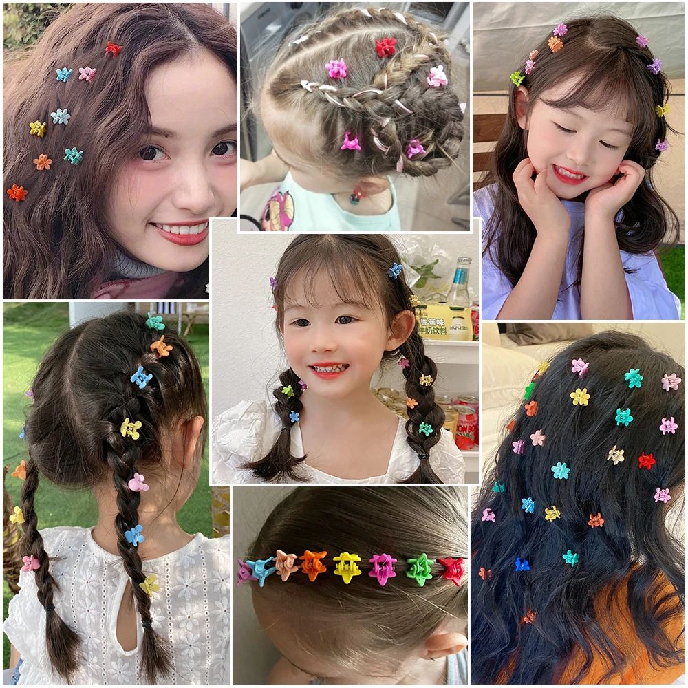 20pcs/bag Colorful Mini Hair Claws for Kids Girls Flower Crown Star Shaped Hairpins Lovely Hair Clips Decorate Accessories Gifts