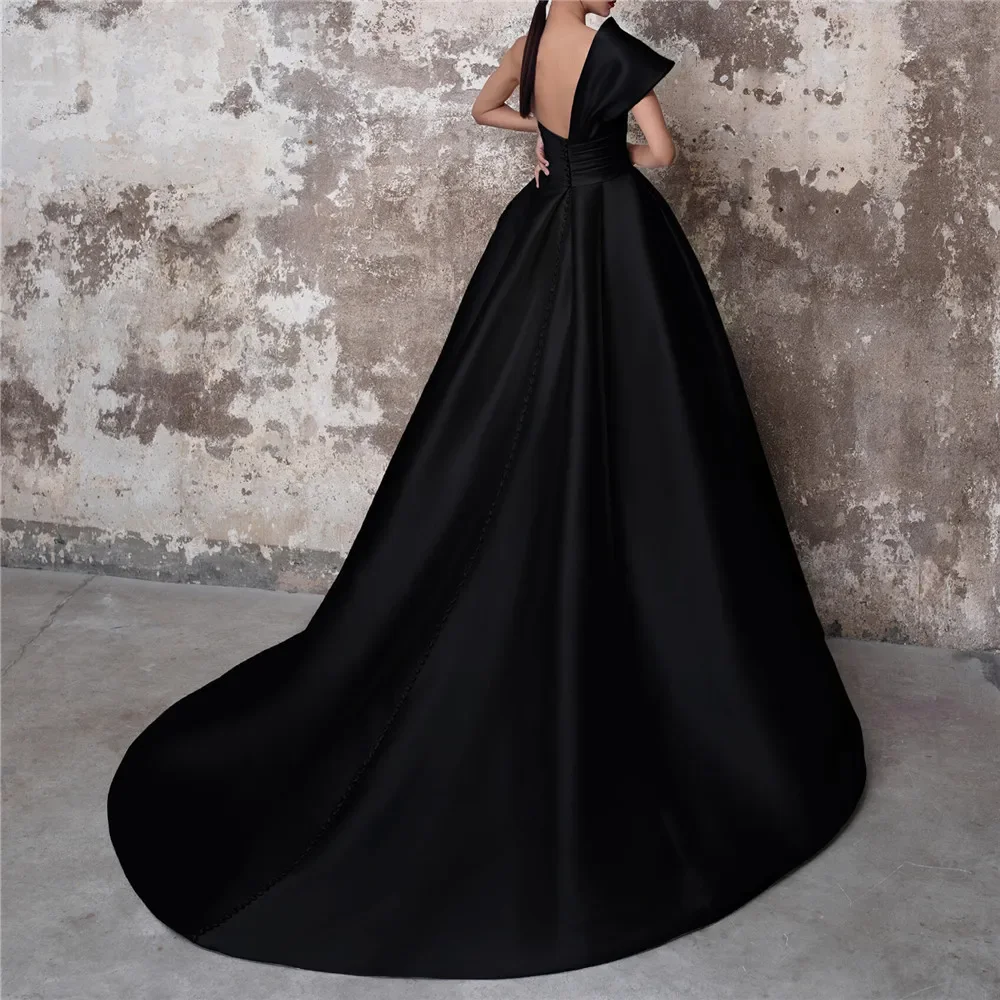 

New Satin Evening Prom Dresses Long 2026 Black Formal Gowns One Shoulder Abiye Gece Elbisesi Robes De soirée Vestidos Festa