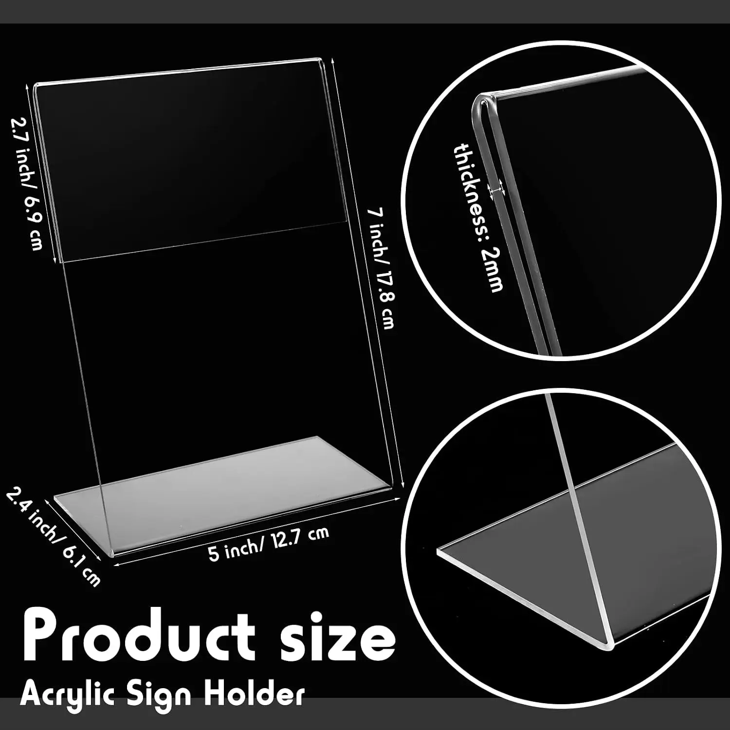 200 Pcs 5 x 7 Inch Acrylic Sign Holders Picture Frames L Shaped Self Standing Desktop Table Signs Office Store Restaurant Vertic