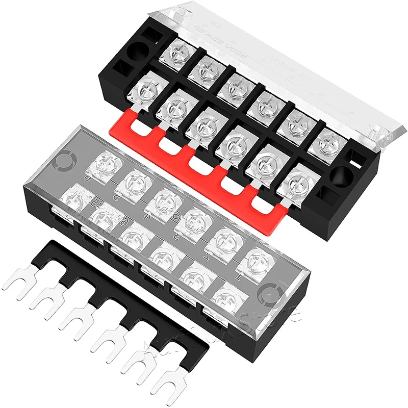 

15ATerminal Block 4/5/6 Position Screw Terminal Strip Dual Row with Cover & 6 Position Pre-Insulated Terminal Jumper Block