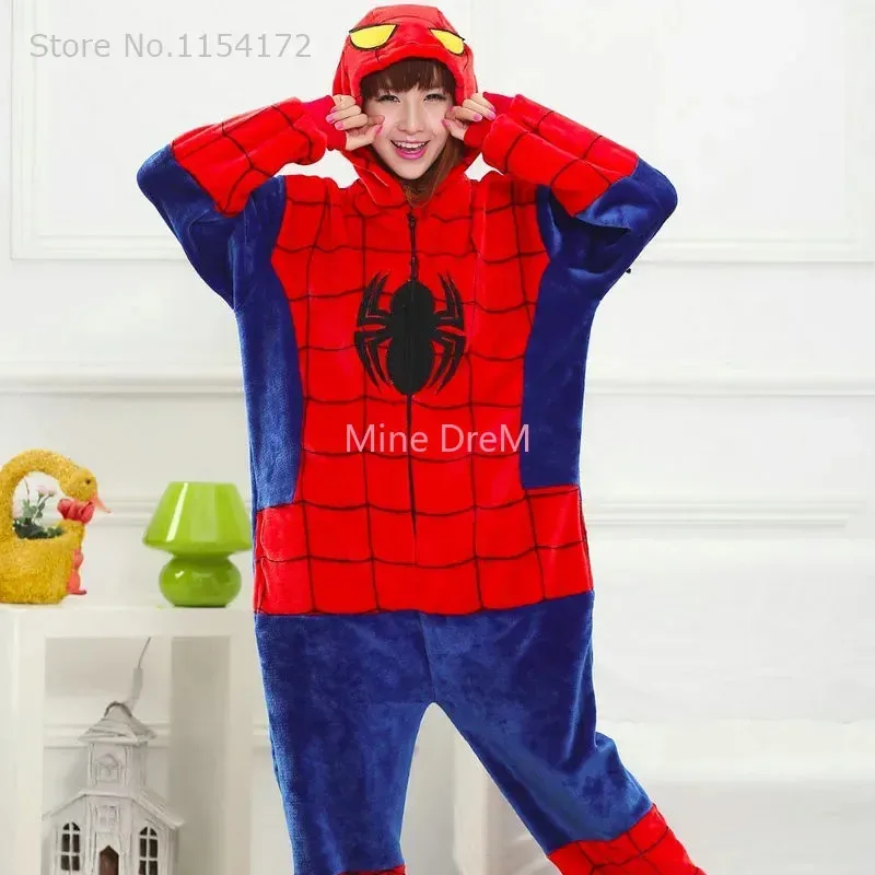 

Человек-паук унисекс, комбинезоны кигуруми с животными, пижамы, картонные комбинезоны для косплея, пижамы, женские комплекты, одежда для сна, аниме, карнавальный костюм