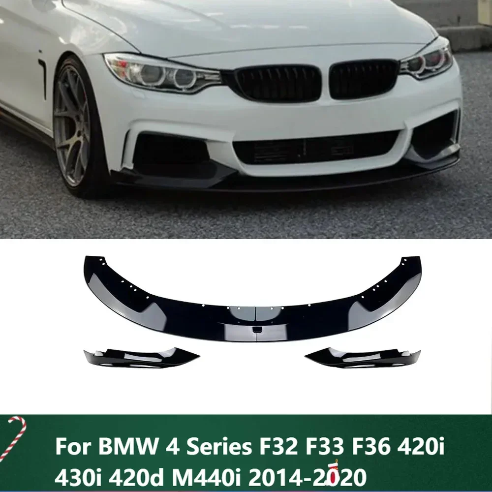 New！4Pcs Front Bumper Lip ABS Glossy Black Or Carbon Fiber Look Spoiler For BMW 4 Series F32 F33 F36 420i 430i 420d M440i 2014-2