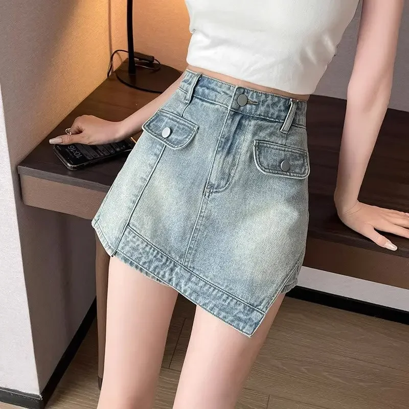 Jeans Skirts for Women Wrap Kawaii Blue Cargo Gyaru Short Tight Cute High Waist Mini Woman Denim Skirt Pink Cheap Luxury Elegant