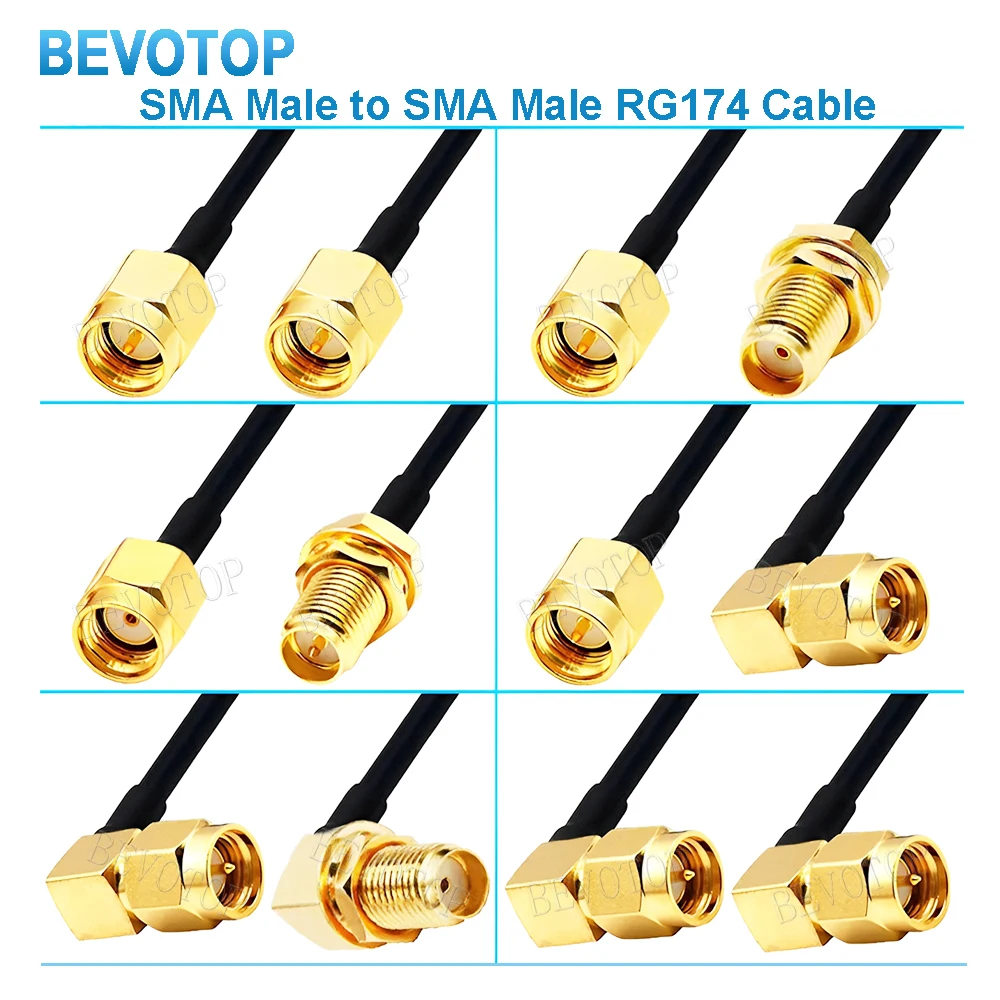 1PCS SMA Male to Male Extension Cable Copper Feeder Wire Coaxial RG174 for WiFi Network Card Router Antenna