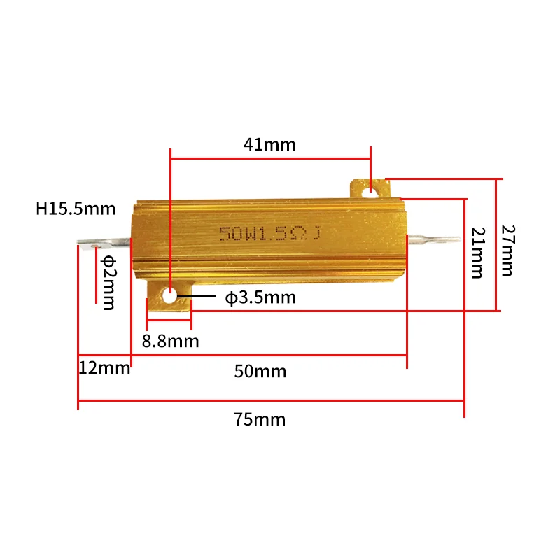 RX24 50W 100W Aluminum Power Wirewound Resistor 0.01Ω–100KΩ Gold Shell Fixed Load Resistance for Audio LED Motor Brake