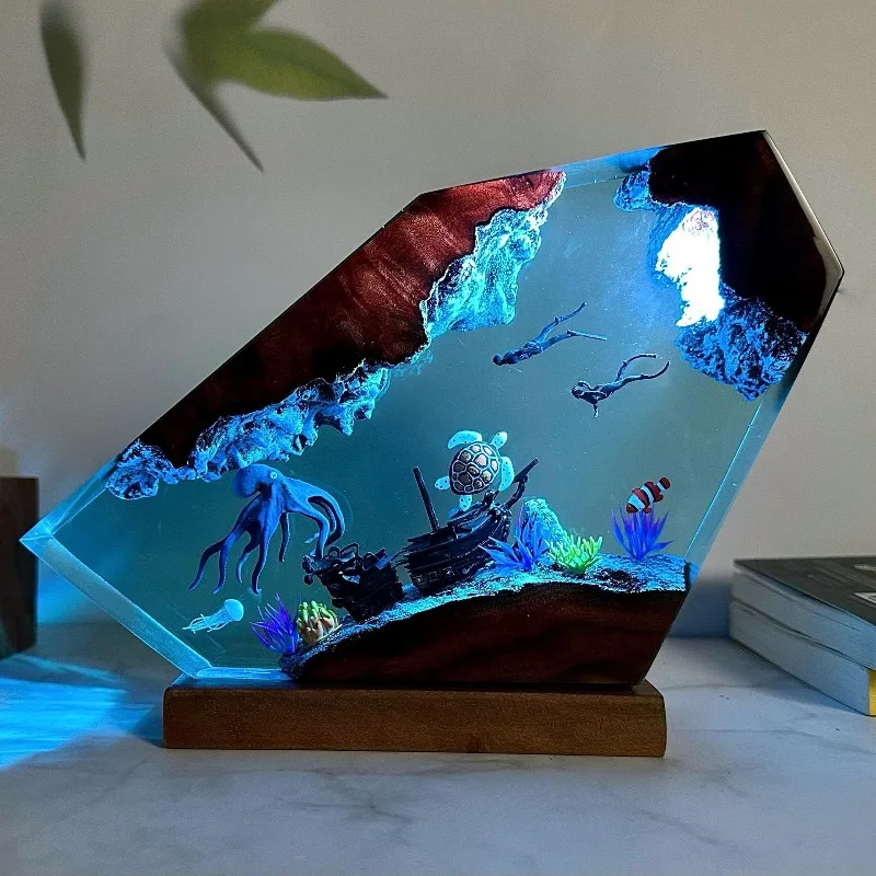 Bring The Ocean Home Underwater World Octopus Turtle Diver Shipwreck Night Light Bedside Lamp Atmosphere Lamp Ornament