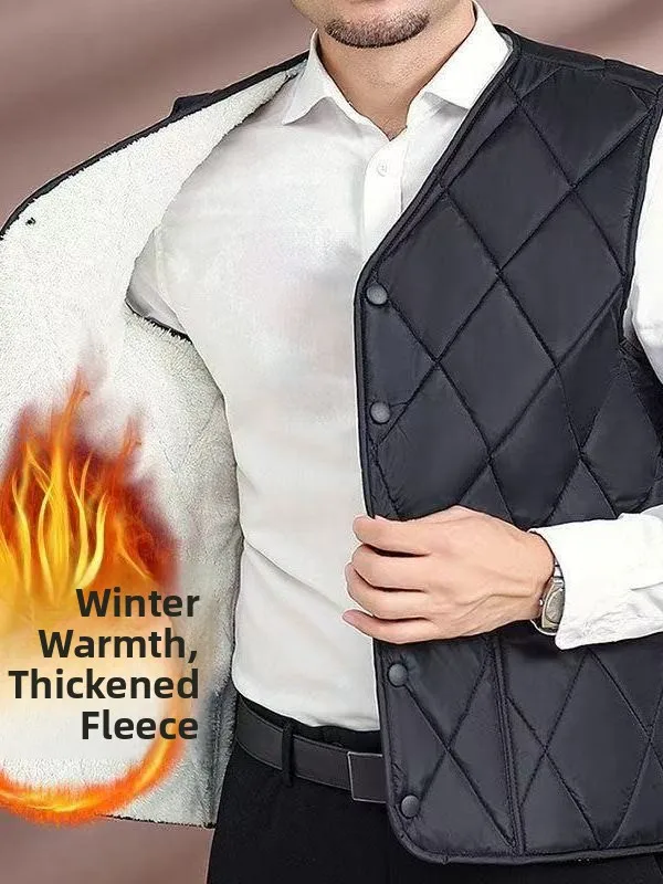 

Мужской утепленный хлопковый жилет с флисовой подкладкой для папы, осенне-зимний, модный, повседневный, с V-образным вырезом, с боковыми карманами, для бизнеса и отдыха
