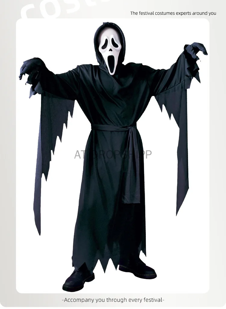 2024 Halloween Feest Rollenspel Kinderen Volwassen Dood Zwarte Mantel Halloween Schedelbal Kostuum Prop Set Vakantiegeschenk