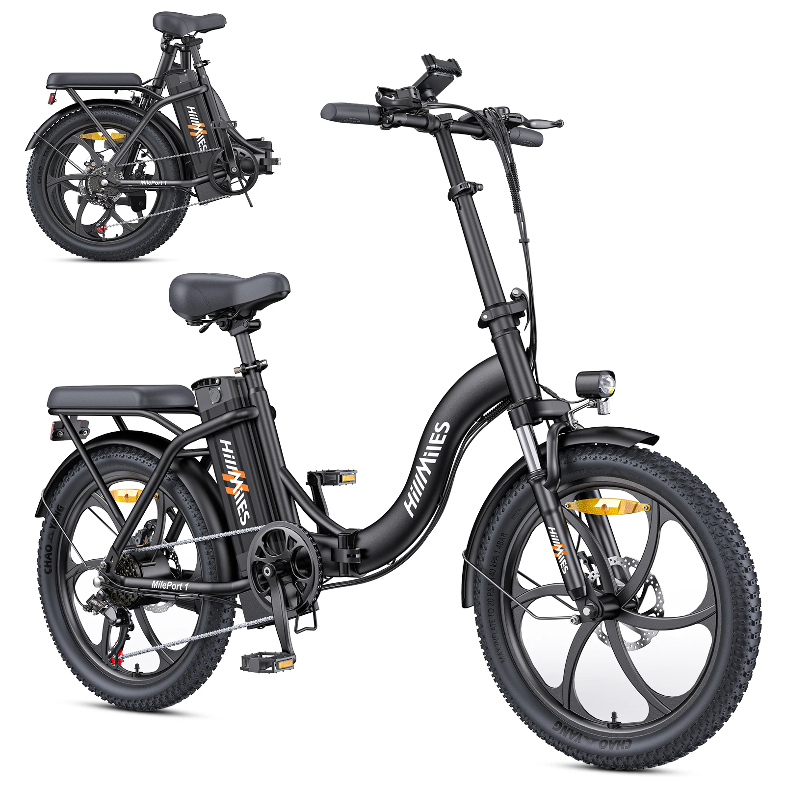 HillMiles MilePort 1 Electric Bike, 250W Motor, 36V 13AH Battery, 20*3.0-inch Tire, 25km/h Max Speed, 100km Max Range Disc Brake