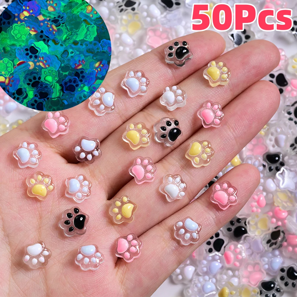50 Stück 3D Leuchtende Katzenpfoten-Nagelcharms, Niedliche Harz-Katzenpfoten, Y2K Nagelkunst-Dekorationen, DIY Haarspangen-Bastelzubehör, Maniküre-Accessoires