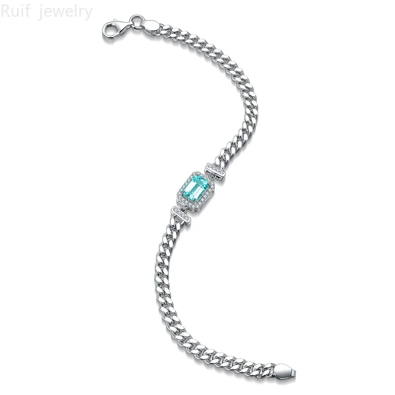 Ruif High Quality Guba Chain 925 Silver Lab Grown Paraiba Bracelet for Women Light Luxury Jewelry for Daily Wear