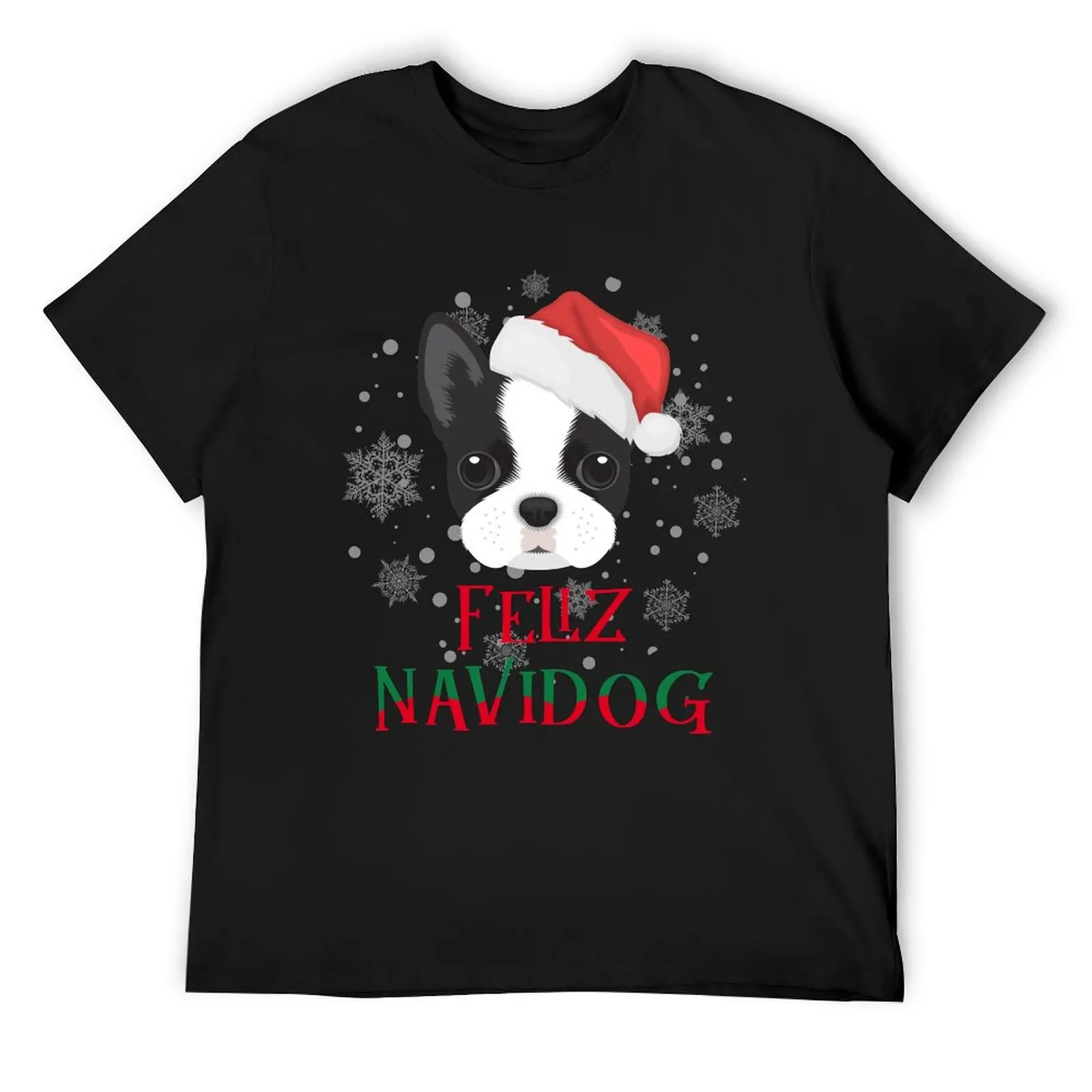 Boston Terrier Christmas Feliz Navidog T-Shirt vintage animal prinfor boys vintage t shirts mens fashion