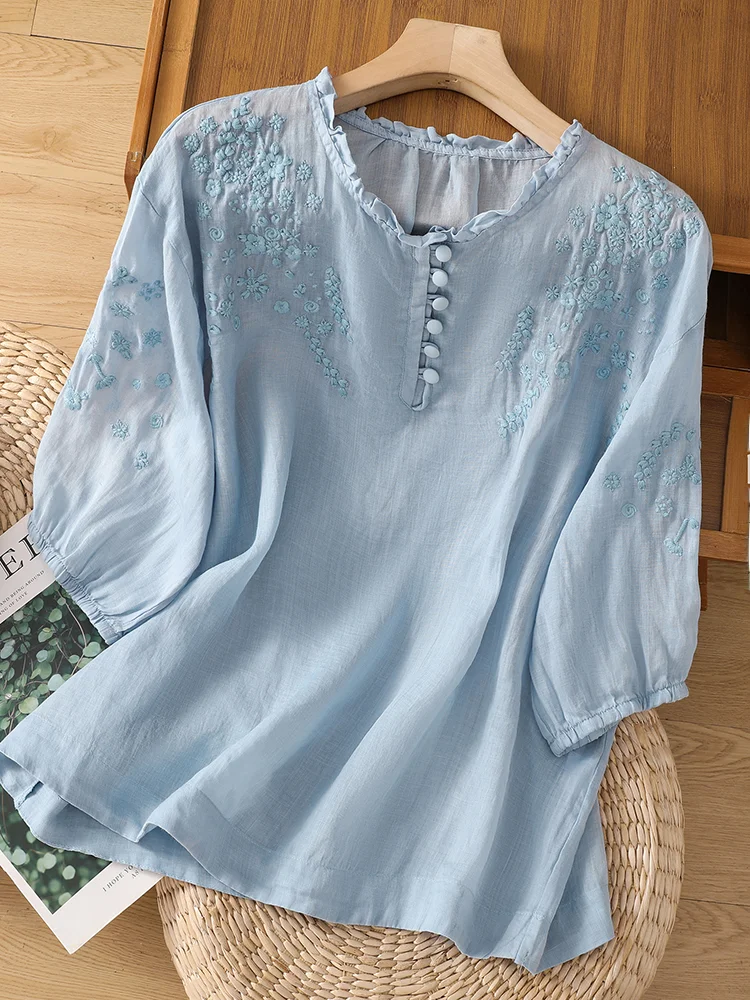 

Ele ort Sve Женская хлопково-льняная футболка с вышивкой и кружевной отделкой, тонкий хлопковый льняной топ irt