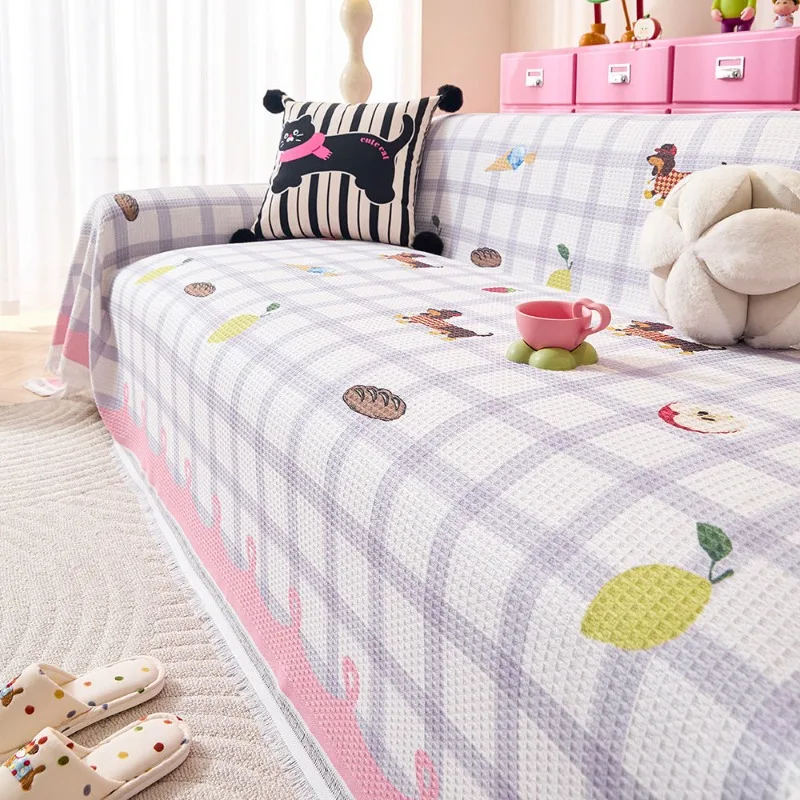 Sofa Cover Cute Cartoon Four Season Universal One Piece Anti Cat Scratch Non Slip Sofa Slipcover Blanket Household Goods
