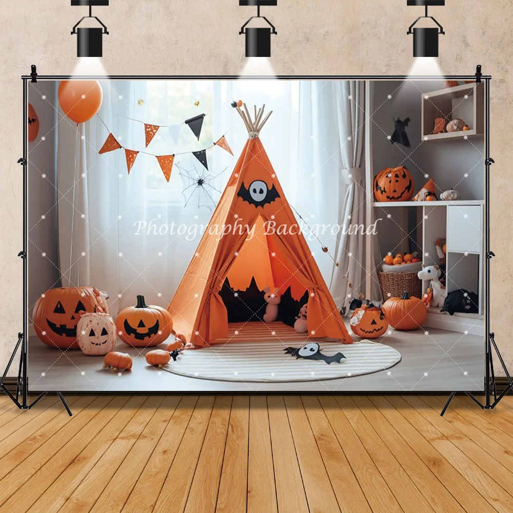 Halloween Backgrounds For Photographs Ghost Pumpkin Lantern Bat Tent Window Indoor Birthday Decoration Backdrop Photocall