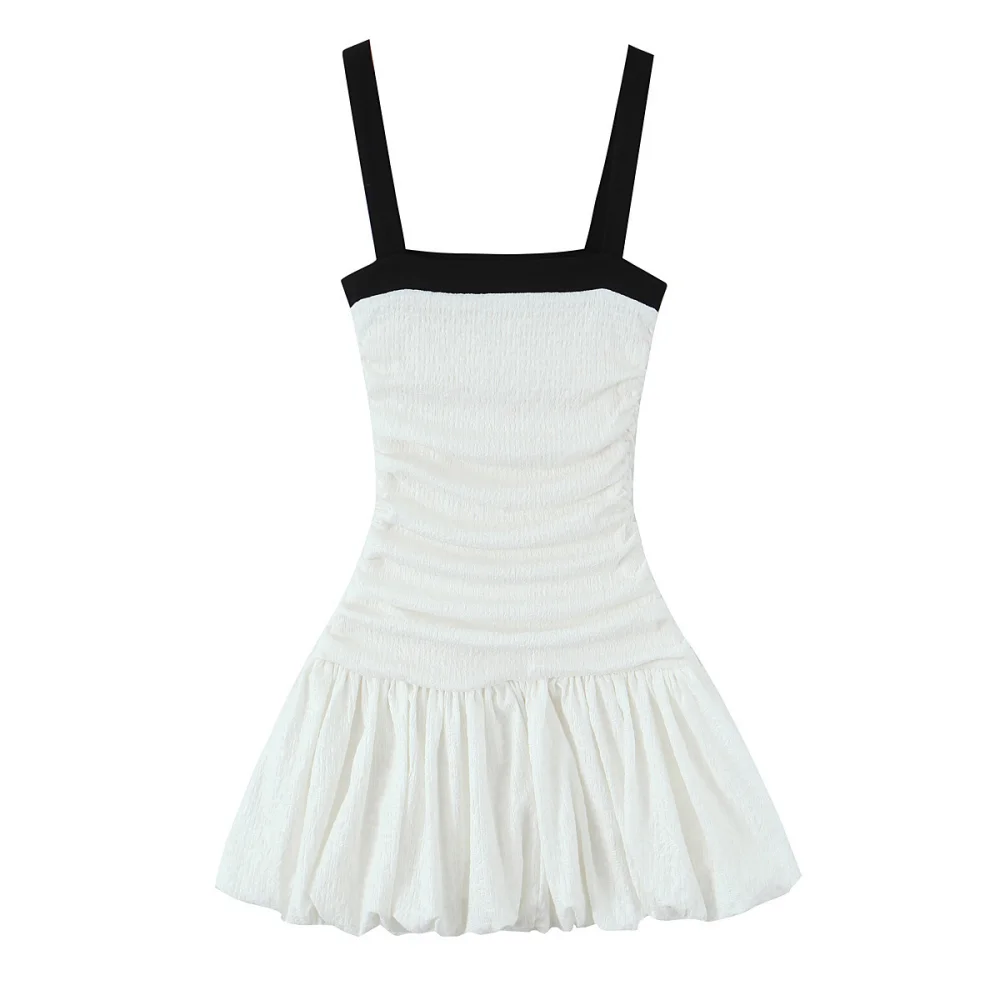 

2025 BM&MD&ZA Women's Mini Dress Square Neck with Wide Straps Ruched Body and Flared Ruffled Hem