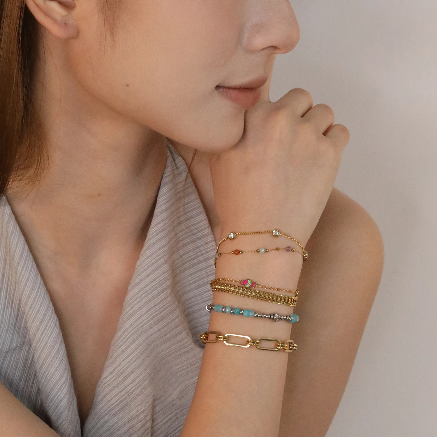 ASONSTEEL العصرية الفولاذ المقاوم للصدأ الأحجار الملونة الحلوى سوار الذهبي البوهيمي المعصم اليدوية مجوهرات اكسسوارات جودة عالية #6