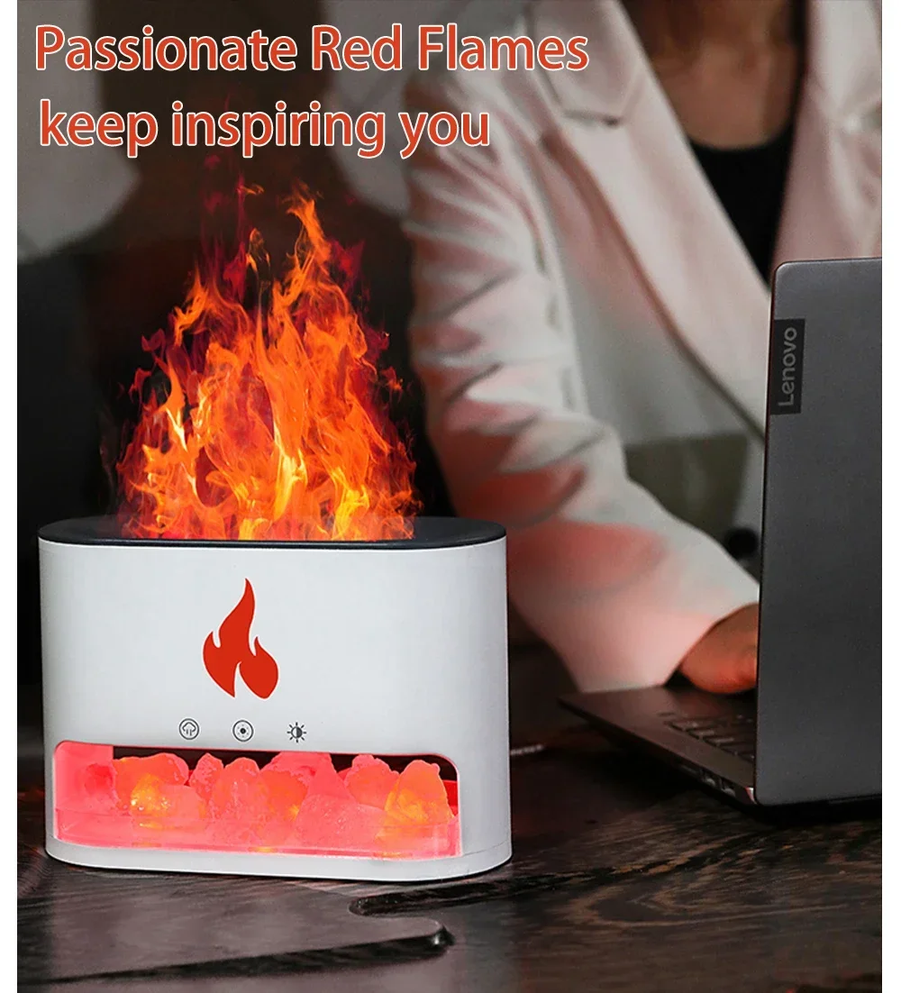 7 Farben Flammen aroma Vulkan Luftbe feuchter ätherisches Öl Diffusor für zu Hause neue Kamin Luftbe feuchter Kristall Salz Stein Feuer Lampe – Detail 5