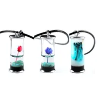 Glass Wish Bottle Pendant Permanent Preservation Jewelry Handmade Dried Flower Lotus Pendant Necklace for Women