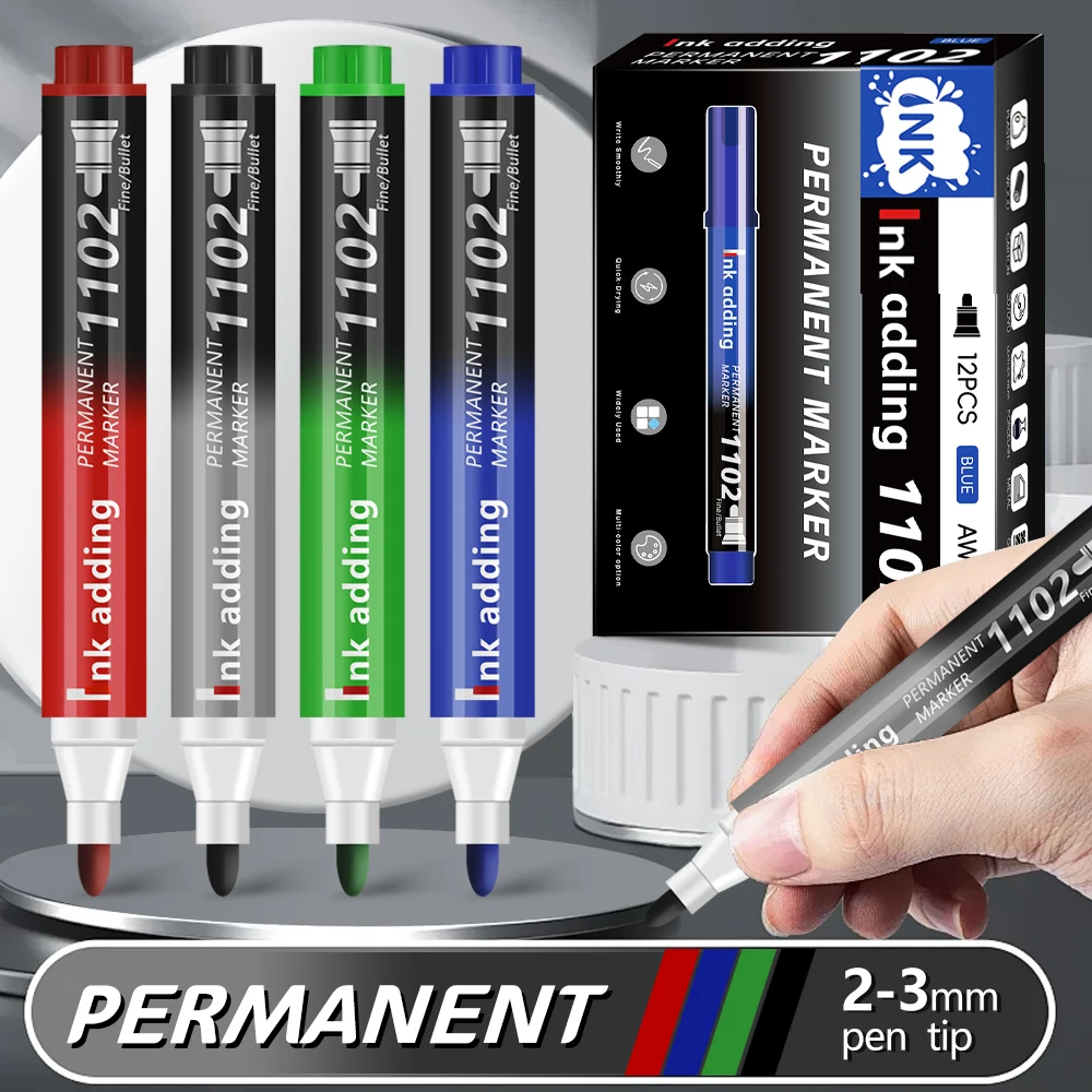 4/6/12 pcs/Set Permanent Marker Pen Waterproof Ink Fine Point Black Blue Red Oil Ink 3mm Round Toe Fine Color Marker Pens