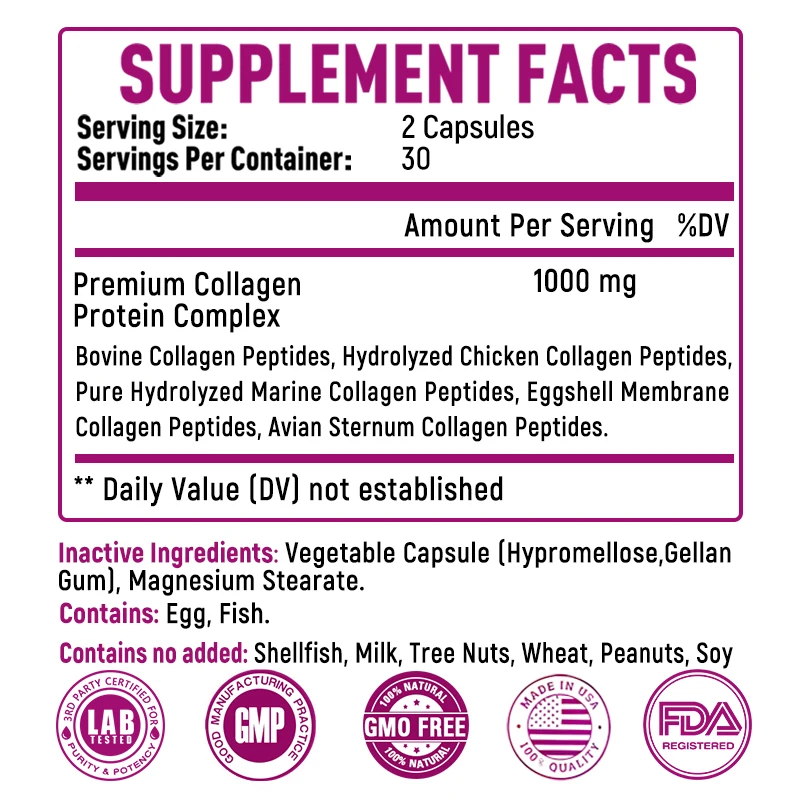 Balincer Hydrolyzed Collagen Supplement - For Skin, Hair, Nail Health, Type I, II, III, V, X, Gluten Free | Non-GMO