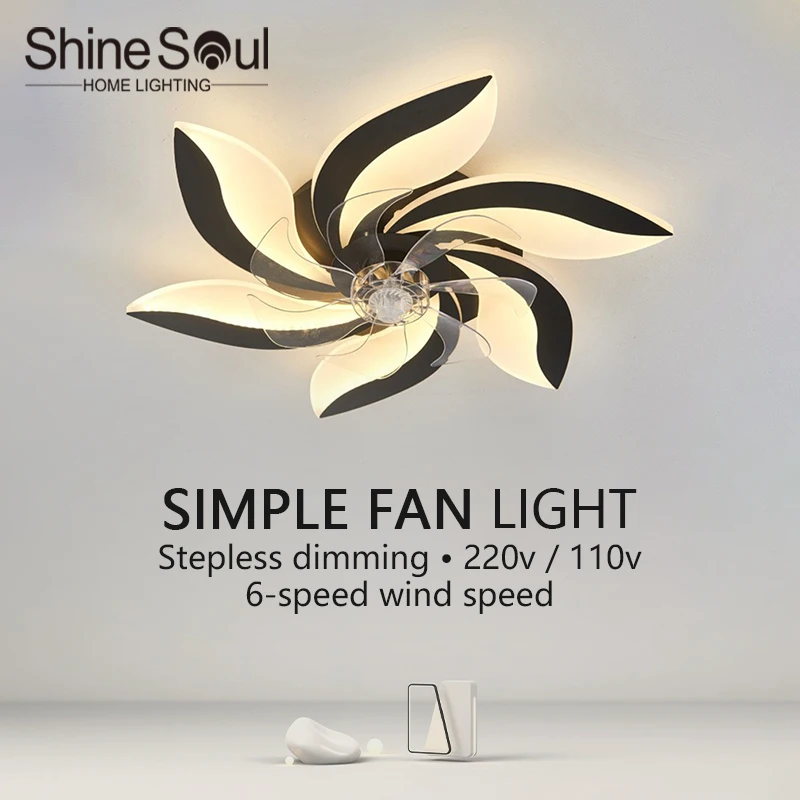 Modern LED Ceiling Fan with Light Remote Control APP Dimmable Timing 6-speed Adjustment Bedroom Living Room Silent Electric Fan