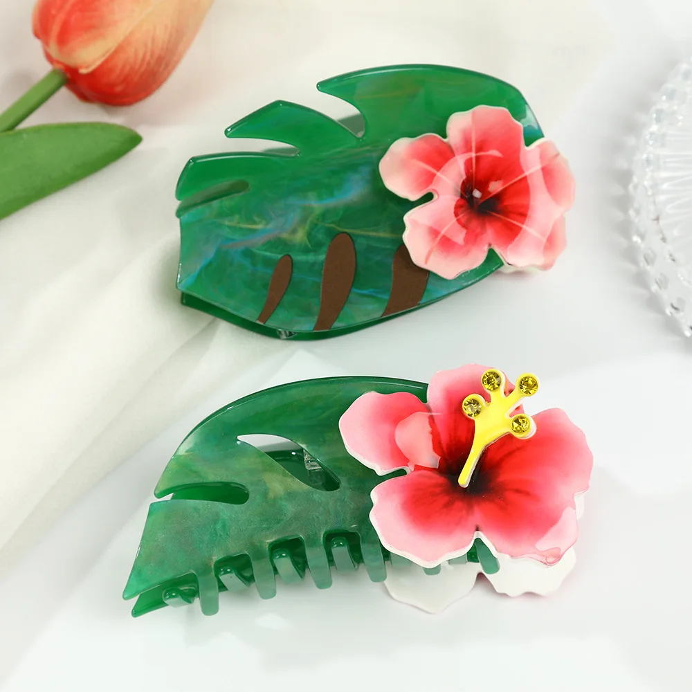 

NEW 10.3CM Monstera Leaf Flower Hair Claw Acetate Claw Clips Forest Series Crab Hair Clips for Women Girls INS Hair Accessories