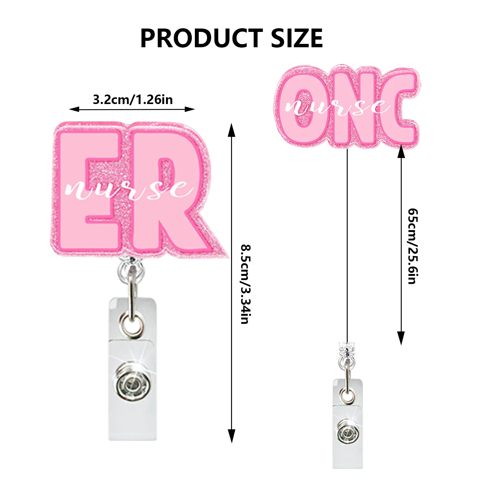 Pink Icu Acrylic Retractable Badge Reel For Nurse Doctor Medical Worker Rotating Crocodile Clip Id Badge Holder