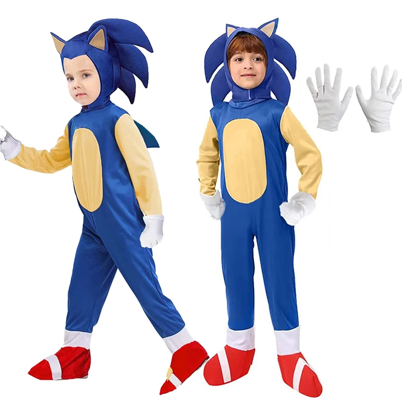 3PCS Game Sonic Cosplay Costume Children's Hedgehog Zentai Halloween Party Performance Costume Bodysuit