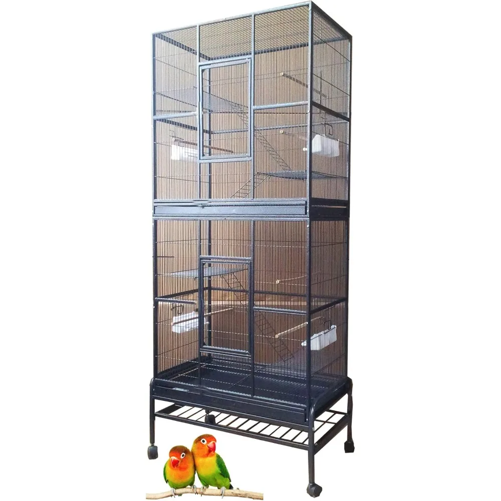 

76" Extra Large Double Stackable Wrought Iron Breeding Bird Flight Parrot Cockatiel Conure Breeder Cage Nesting Doors