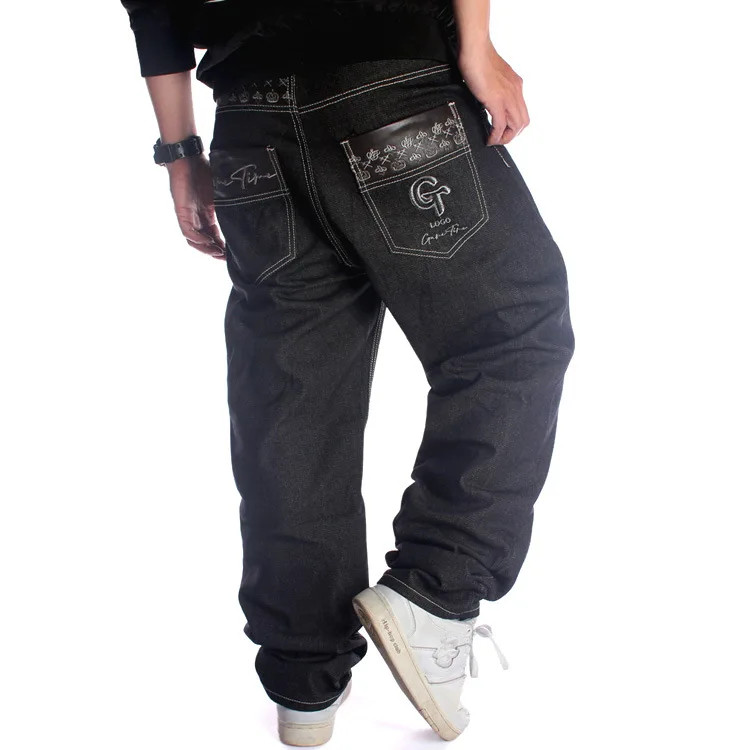 

Full Length Pants Washed Print Jeans Men Distressed Jean Straight Denim Pant Spliced Pockets Loose Mid Waist Zipper Fly
