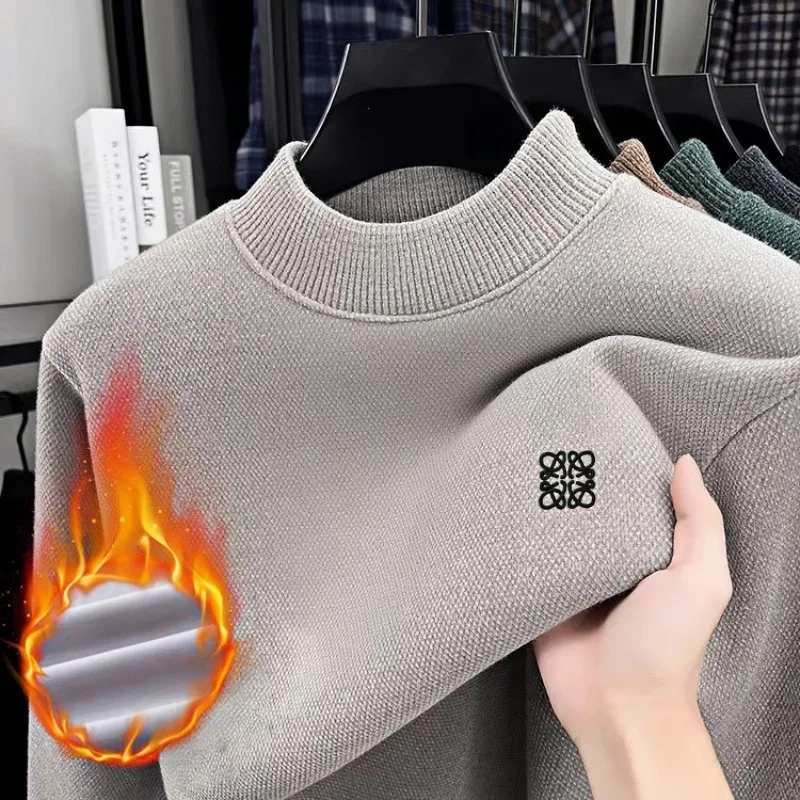 

Light luxury brand velvet sweater men's fashion Korean embroidery winter style thick warm round neck knitted pullover sweater