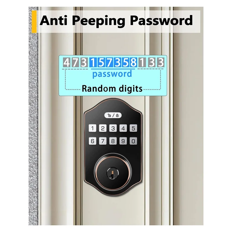AEA2-1Set Automatisches Vordertürschloss, 100-Benutzer-Codes mit Anti-Peeking-Elektronik-Riegel mit Tastatur aus Metall